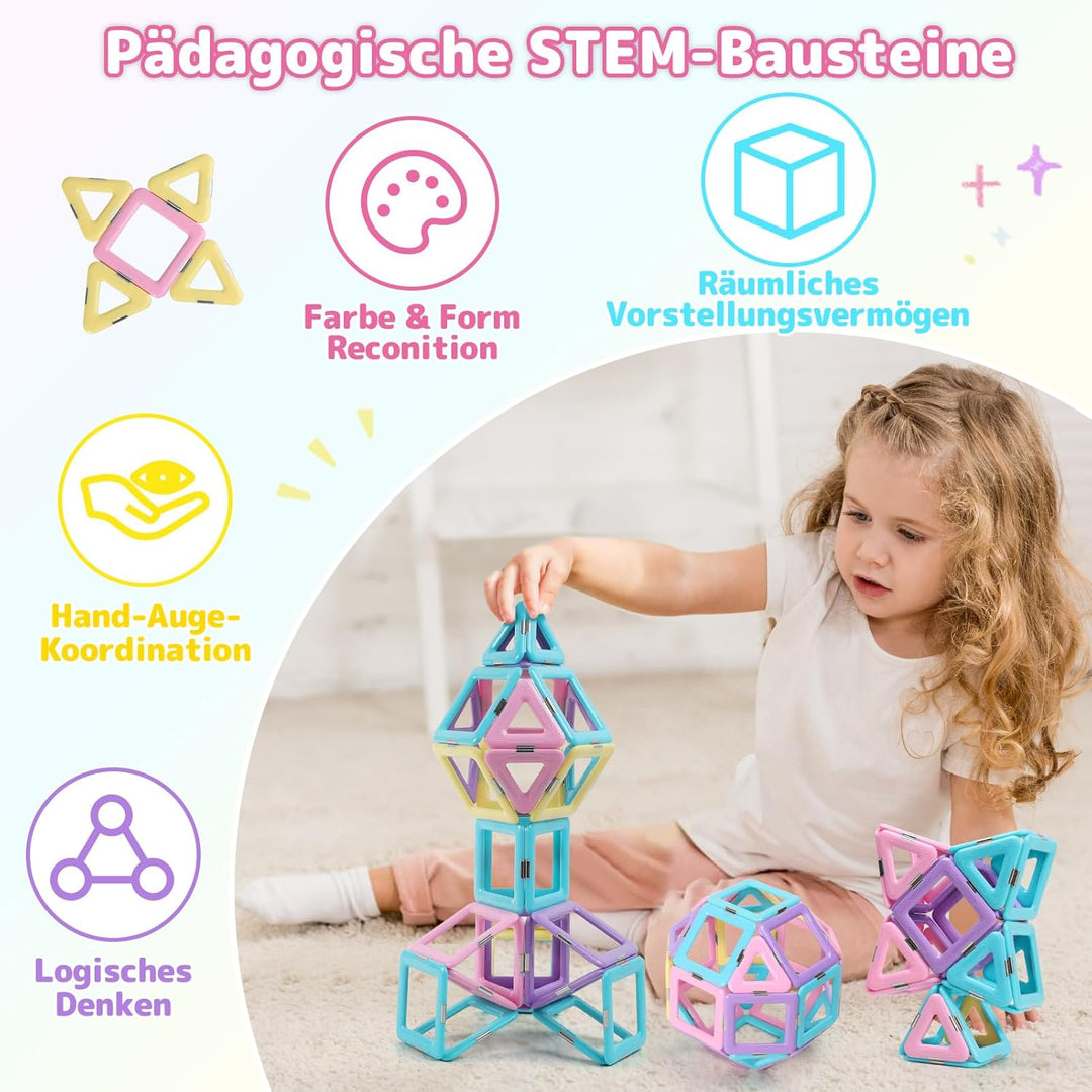 ECHOCUBE Magnetische Bausteine, 70 Teile Magnetische Kacheln mit Magnet Räde Set für Kinder ab 3 Jah