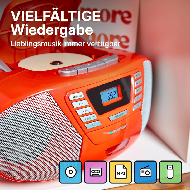 Blaupunkt B 120 RD tragbarer CD Player mit Bluetooth | Kassettenrekorder | Hörbuch Funktion | CD-Pla
