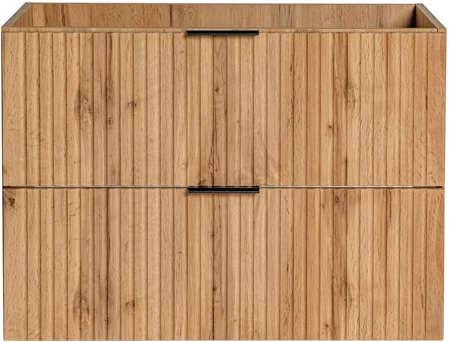 Lomadox Badezimmermöbel Waschtisch-Unterschrank 80 cm in Wotaneiche mit gerillter Front, 2 Softclose