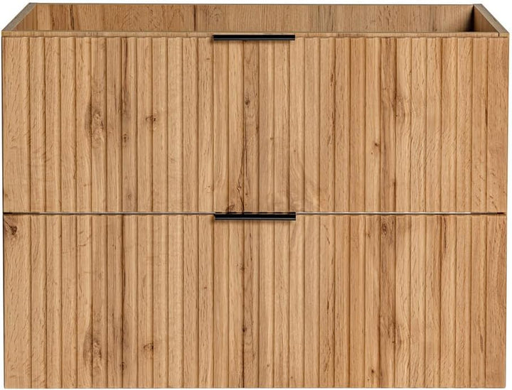 Lomadox Badezimmermöbel Waschtisch-Unterschrank 80 cm in Wotaneiche mit gerillter Front, 2 Softclose