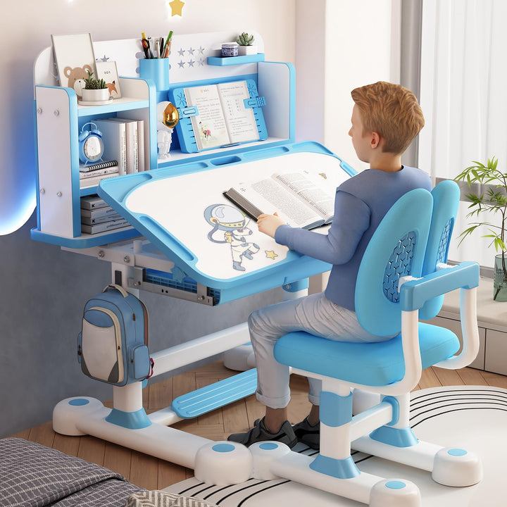 Kinder-Schreibtisch- und Stuhl-Set, höhenverstellbar, Schüler-Schreibtisch, Kinderschule, Studiertis