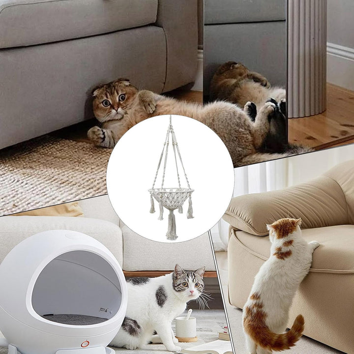 Katzen Hängematte | Makramee Gewebtes Katzenbett Aus Baumwolle - Geflochtener Baumwollnetzkorb Als K