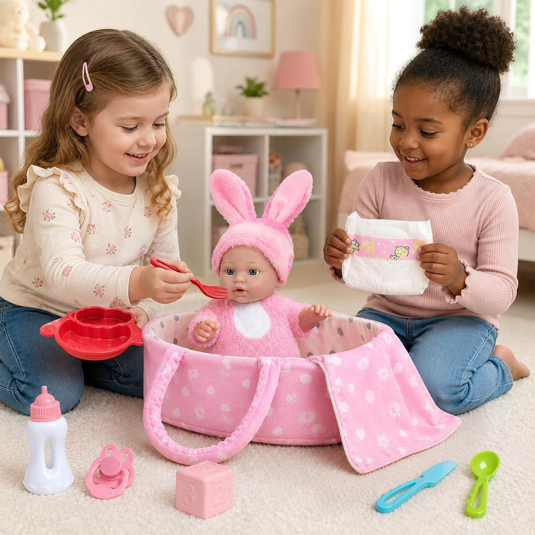 vamei 30 cm Baby Puppe Set mit Puppenzubehör, Geschenk Mädchen ab 3 Jahre