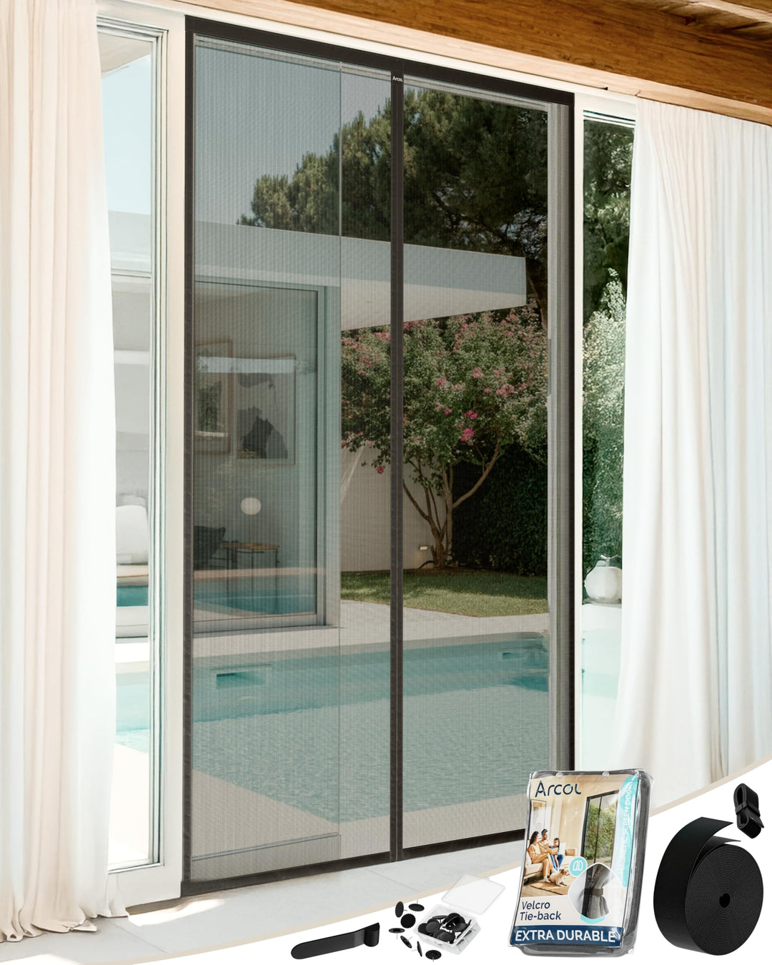 ARCOL Fliegengitter Balkontür 75x210 cm cm aus Fiberglas – Schluss mit Mücken in 3 Min., Ultrafeines