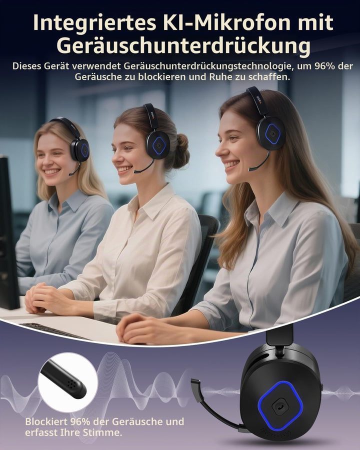 Wantek Kabelloses Bluetooth-Headset mit Mikrofon mit Geräuschunterdrückung, kompatibel mit Windows,