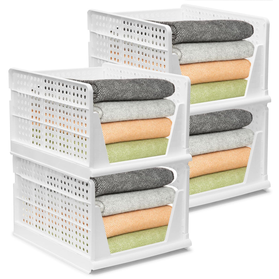 Kleiderschrank-Organizer, 4 grosse stapelbare Körbe, 43 x 33,5 x 25 cm, Kunststoff-Aufbewahrungsbehä