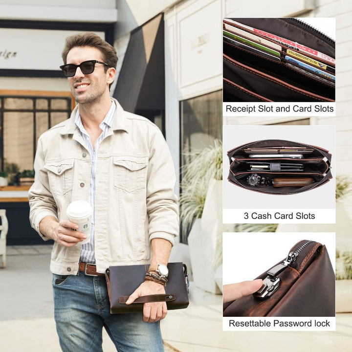 Contacts Herren Echtes Leder Ausweis Handyhalter Reissverschluss Coin Key Clutch Geldbörse Handtasch