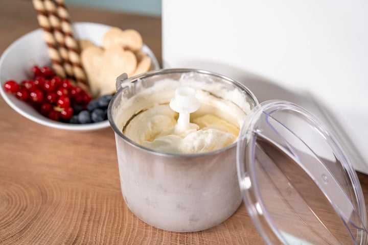 Unold 48830 Doppio Bianco Eismaschine, Speiseeisbereiter mit Kompressor inkl. 2 Eisbehälter (je 1,2