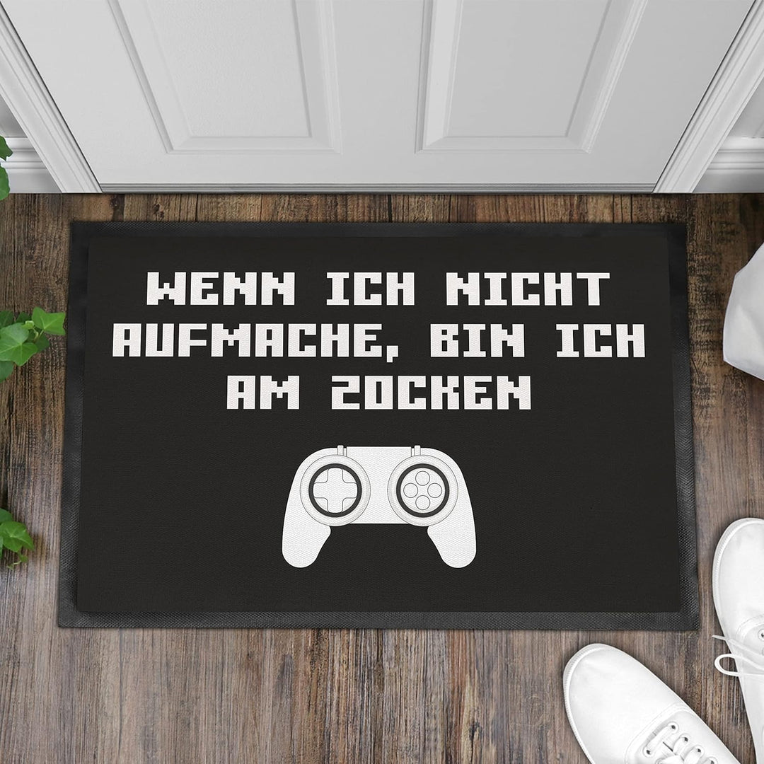 Trendation - Gamer Zocker Fussmatte Geschenk Freund Geschenkidee Wenn Ich Nicht Aufmache Bin Ich Am