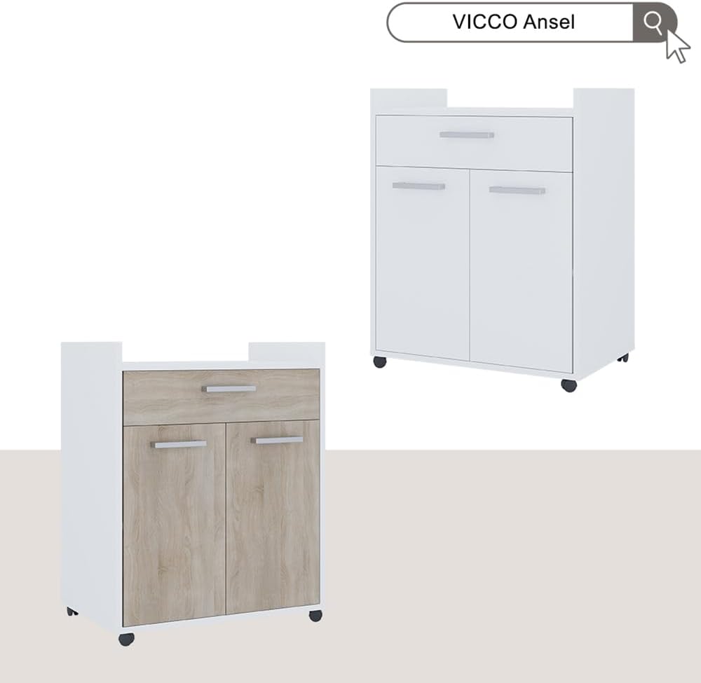 Vicco Rollcontainer Ansel, Weiss, 60 x 40 cm mit Schubladen, Weiß