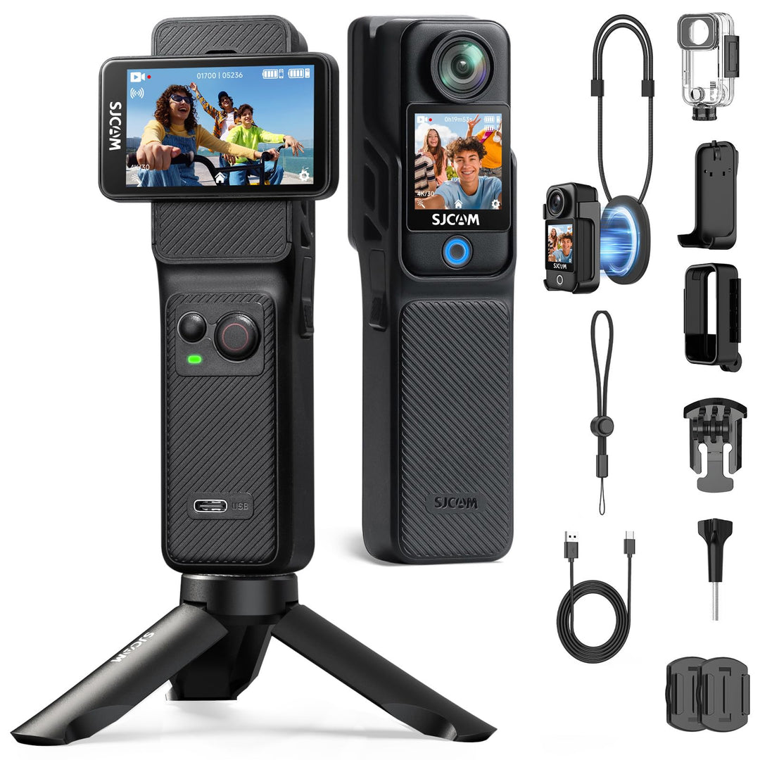 SJCAM C400 4K Action Cam Weiss 128GB,Vlogging-Kamera mit Dual-Touchscreen,7h Akku, 6-Achsen Bildstab