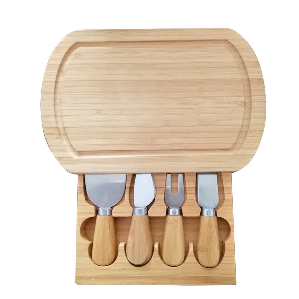 Käsebrett Käseplatte Servierbrett Cheese Board aus umweltfreundlichem Bambus mit Hobel Gabel Messer