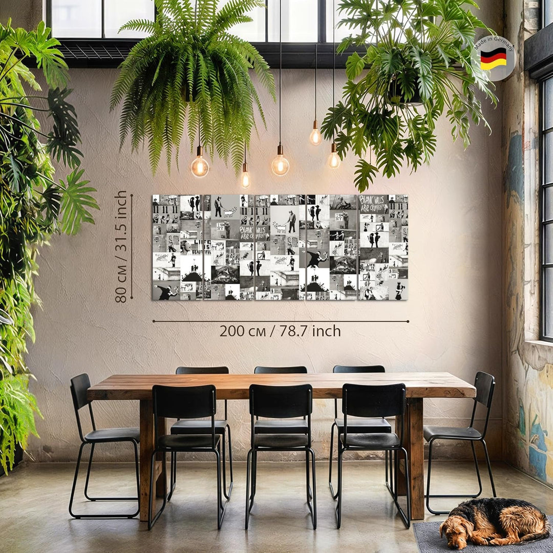 Runa Art Wandbild XXL Collage Banksy Loft Wohnzimmer 200 x 80 cm Braun 5 Teilig - Made in Germany -