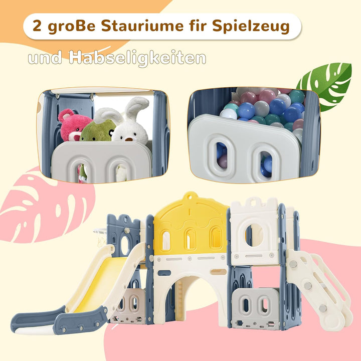 Merax Rutsche & Kletterspielzeug für Kinder, 6 in 1 Kinderrutsche Schaukel, Basketballrahmen, Klette