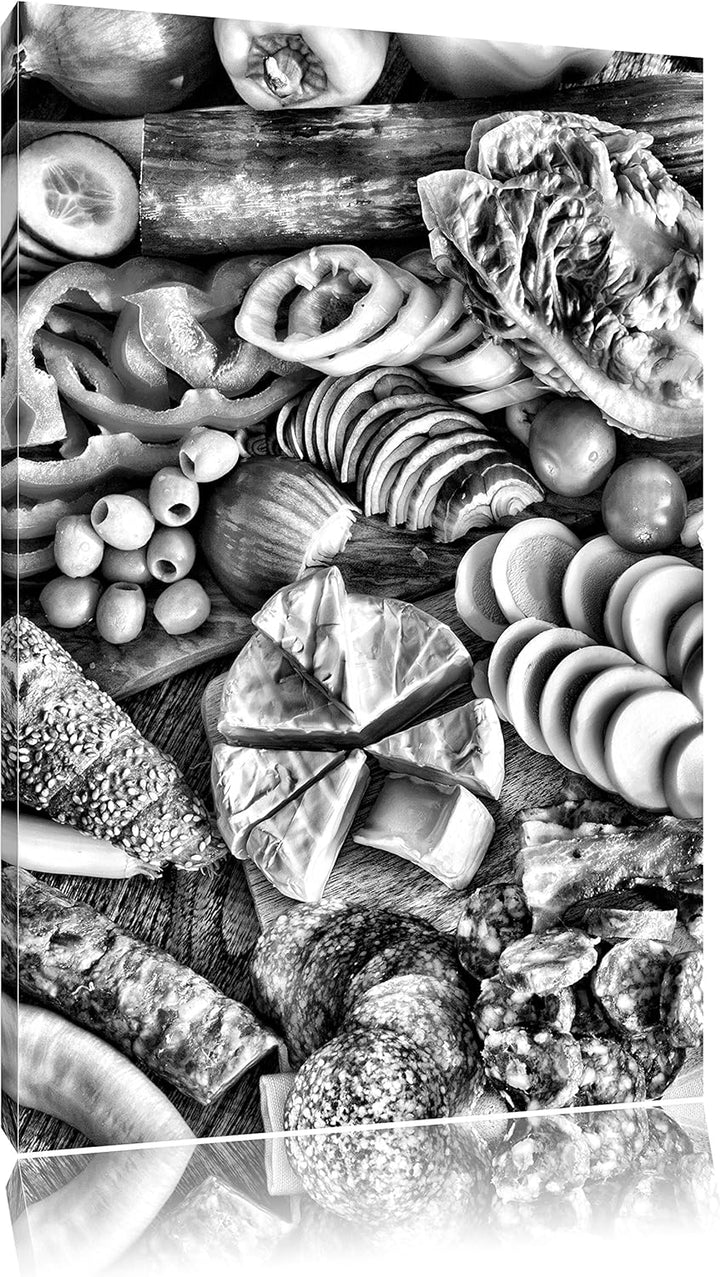 Pixxprint Brot Frühstück Milch als Leinwandbild/Grösse: 100x70 / Wandbild/Kunstdruck/fertig bespannt