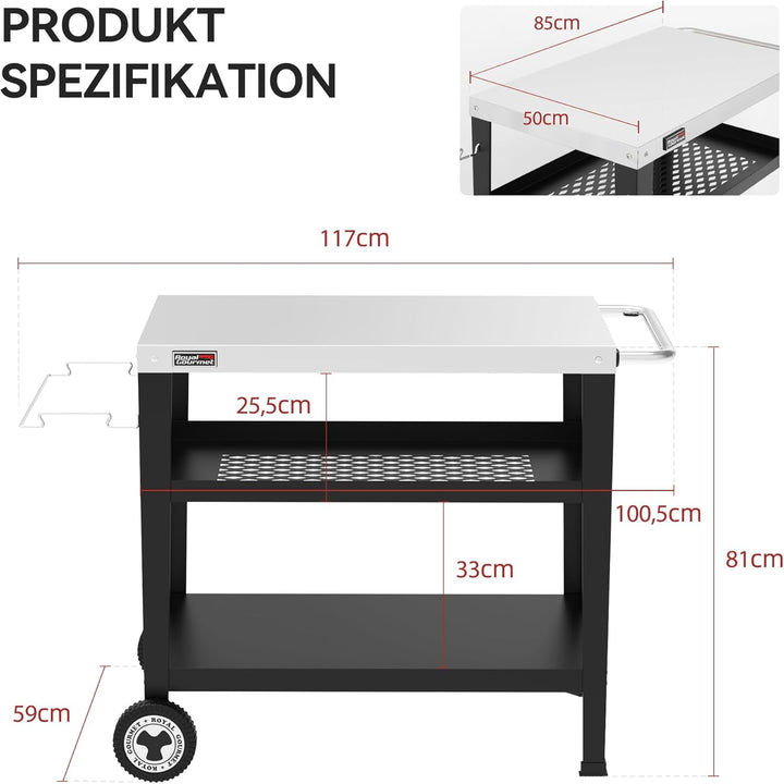 Royal Gourmet Servierwagen 3-Etagen mit Müllsackhalter Küchenwagen Edelstahl Beistelltisch Outdoor P