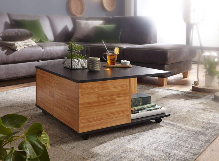 KADIMA DESIGN Couchtisch RAPIDO: 70x70x36,5 cm, 2 Schubladen, Rollen, Melaminharzbeschichtung, Weiss