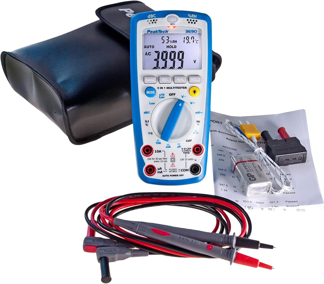 PeakTech 3690 – Digitales 5-in-1 Multimeter & Peak Tech P 8200 – Messzubehör Set für Digital Multime