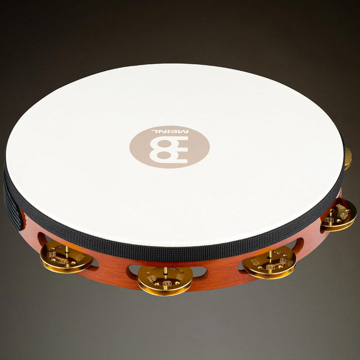 Meinl Percussion TAH1B-AB Headed Wood Tambourine mit Messingschellen (1-reihig), 25,40 cm (10 Zoll)