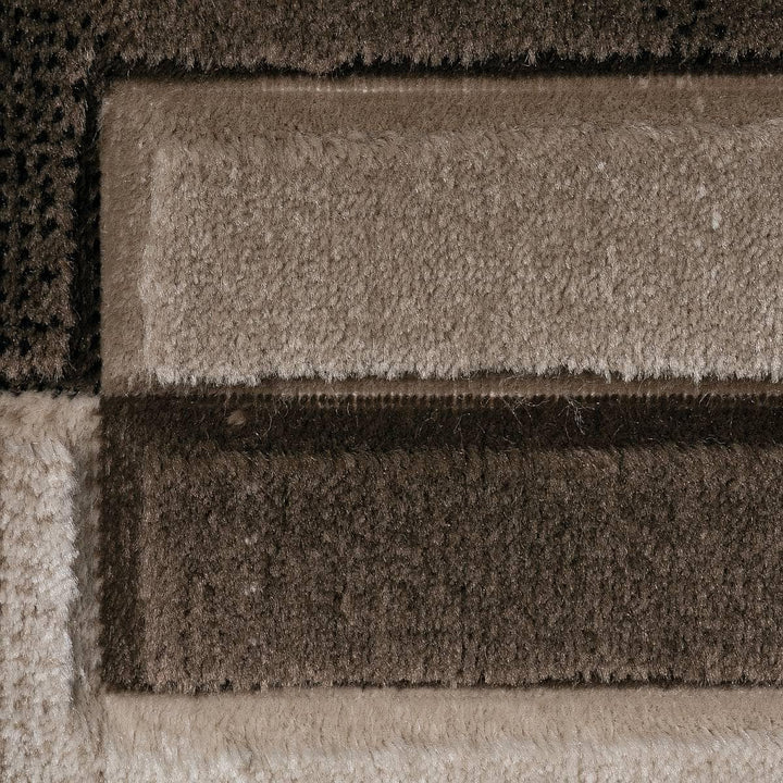 VIMODA Designer Teppich Wohnzimmer Braun Beige Kacheloptik mit Farbverlauf und Konturenschnitt, Mass