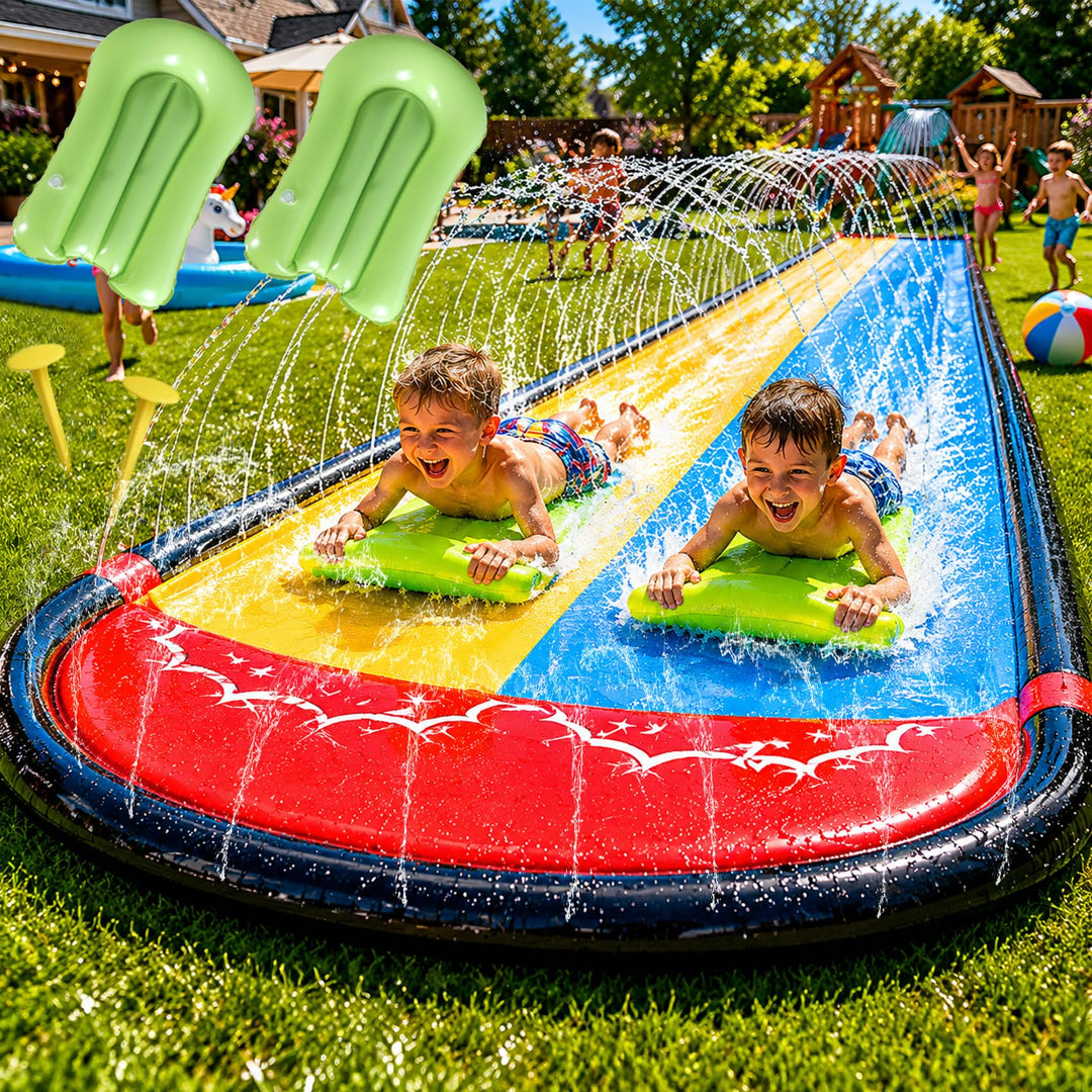 15.75ft/480cm Wasserrutsche und 2 Bodyboards | Garten-Wasserrutsche Sommer-Rutsch-Wasserrutschen Was