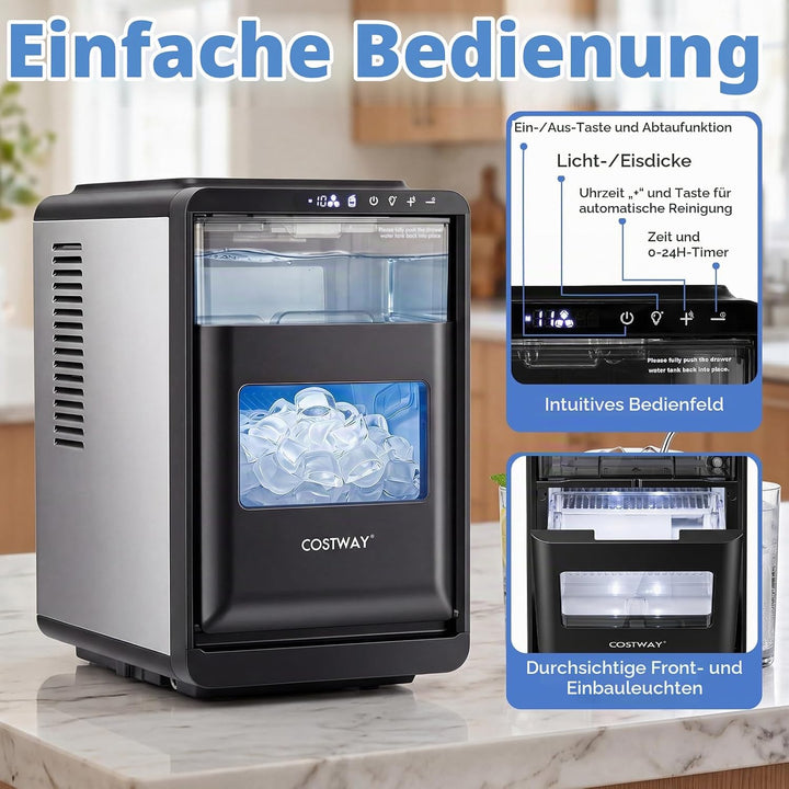 COSTWAY Eiswürfelmaschine für klare Halbmond-Eiswürfel, 12 kg/Tag, | 16 Stück in 15 Min, Eismaschine