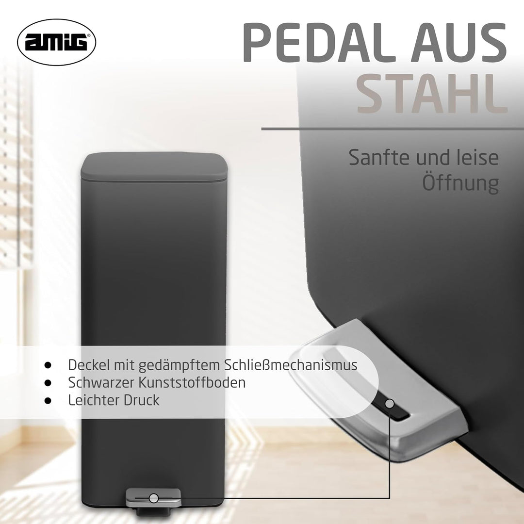 Amig - Mülleimer mit Pedal 30 Liter Mod. Artvin - Farbe Schwarz - Hygienische, freihändige Öffnung -