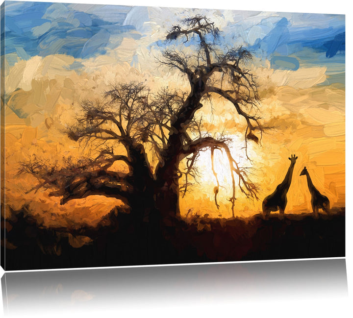 Pixxprint Zwei Giraffen in der Wüste als Leinwandbild/Grösse: 100x70 cm/Wandbild/Kunstdruck/fertig b