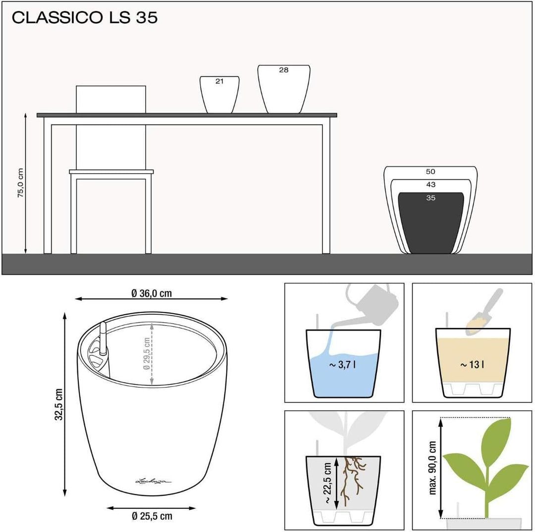 LECHUZA CLASSICO Premium LS 35 schwarz hochglanz 16069 36x36x32.5 cm Schwarz Hochglanz Single, 36x36