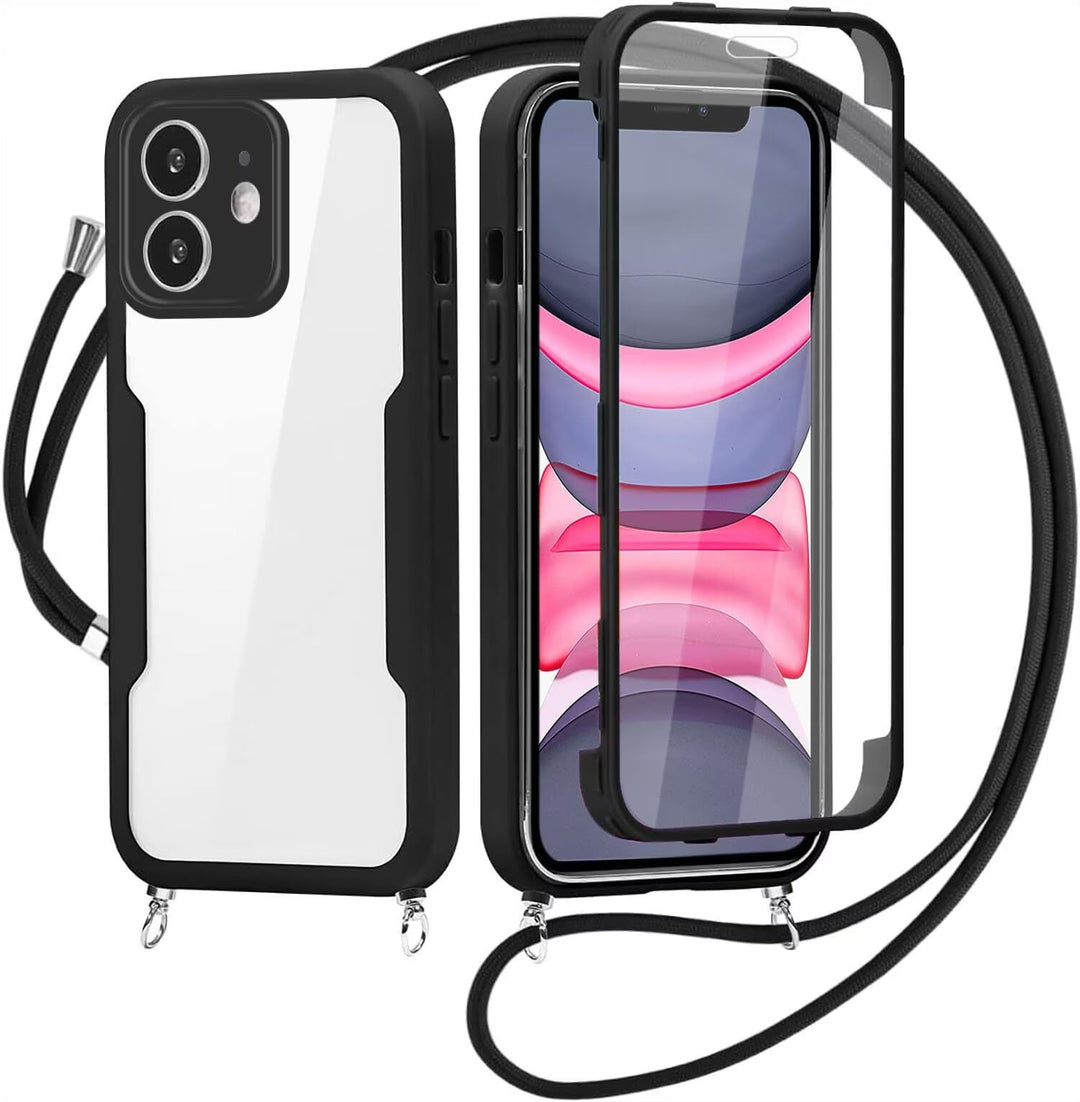 FERLAN Handykette für iPhone 11 Hülle mit Band,Transparent 360 Grad Rundumschutz Schutzhülle mit Int