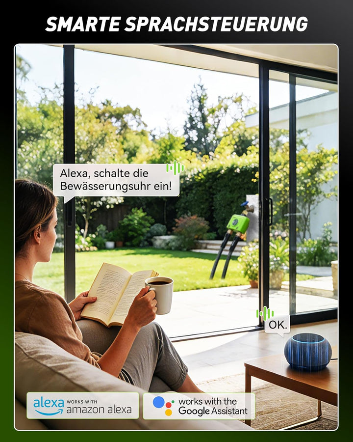 RAINPOINT Bewässerungscomputer WLAN 2 Ausgänge mit Antennen-Gateway, Messing-Einlass und -Auslass, S