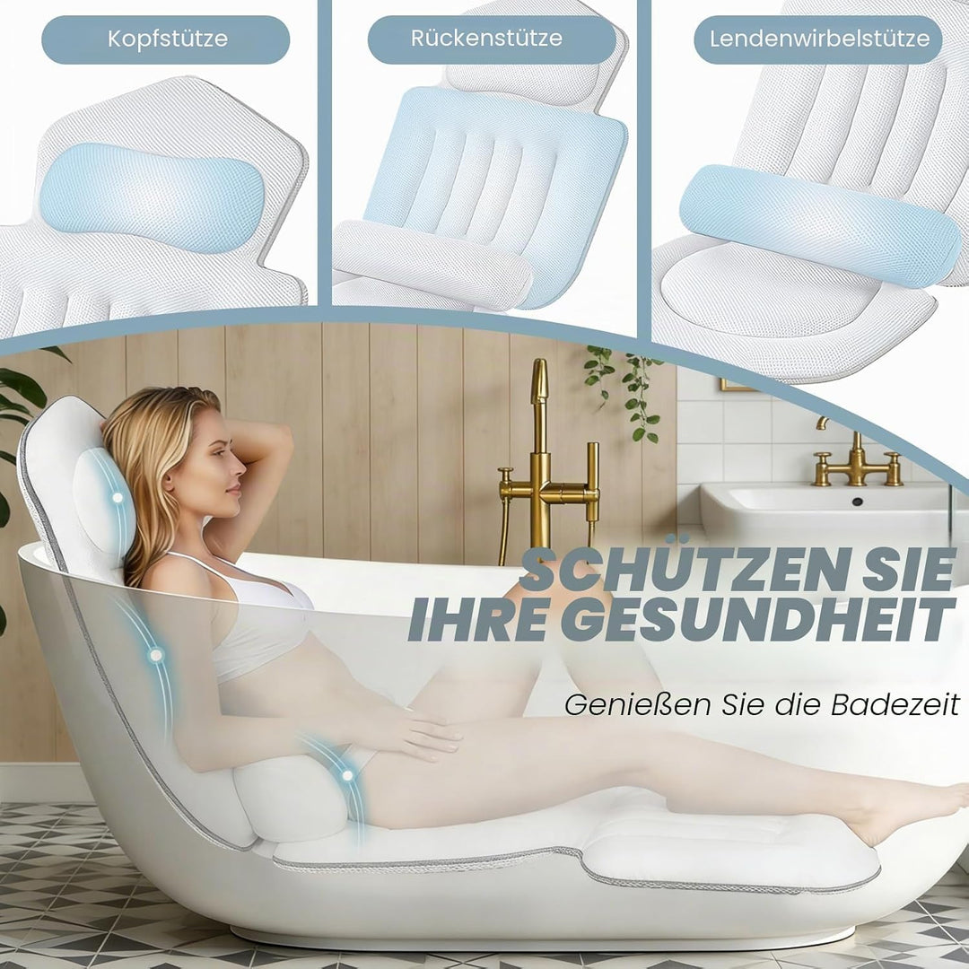 Badewannenkissen mit abnehmbarem Lendenkissen, 144 Saugnäpfen für optimalen Halt, ergonomische Unter