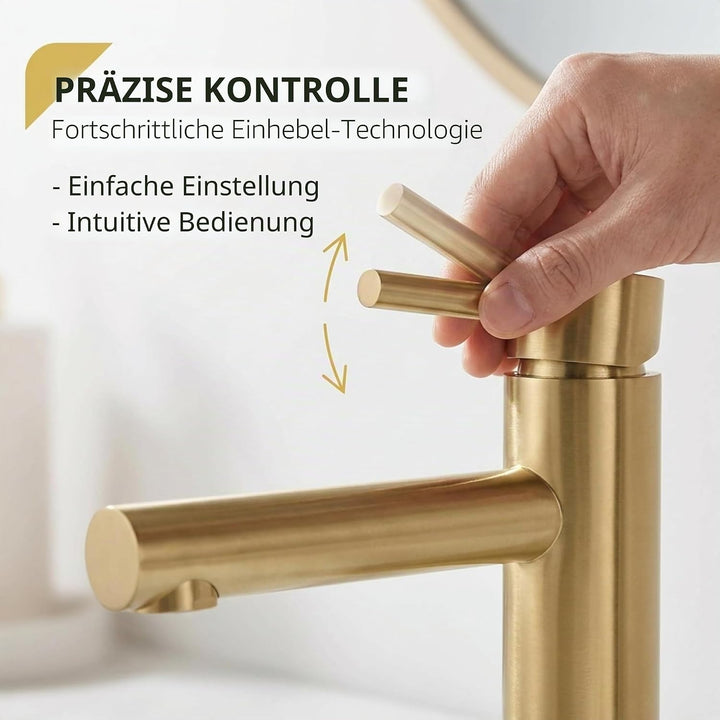 VALAZ Wasserhahn Bad Goldfarben Gebürstet | Einhebelmischer Waschbecken, Warm und Kaltwassermischer,