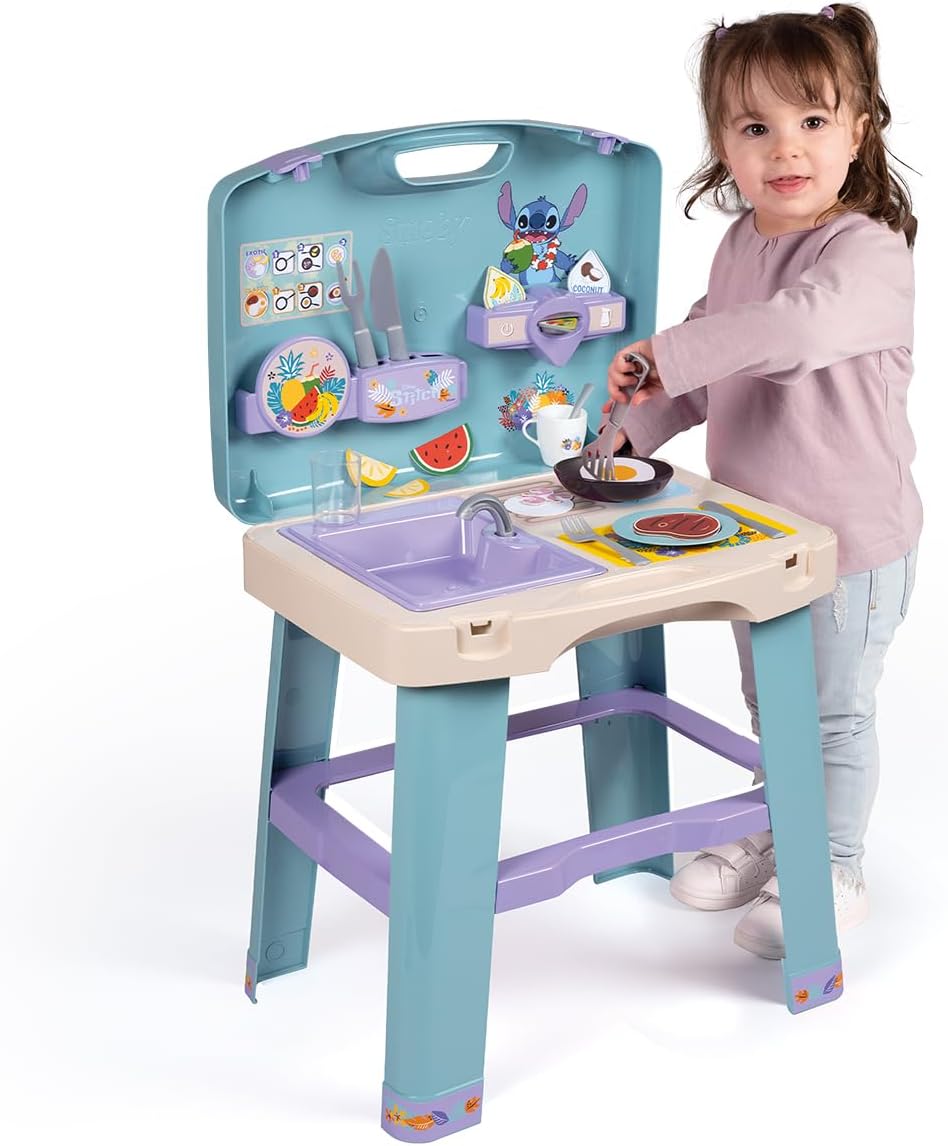 Smoby – Stitch Spielküchen-Koffer – Mobile Mitnehm-Kinderküche zum Aufklappen mit 20 Zubehörteilen –