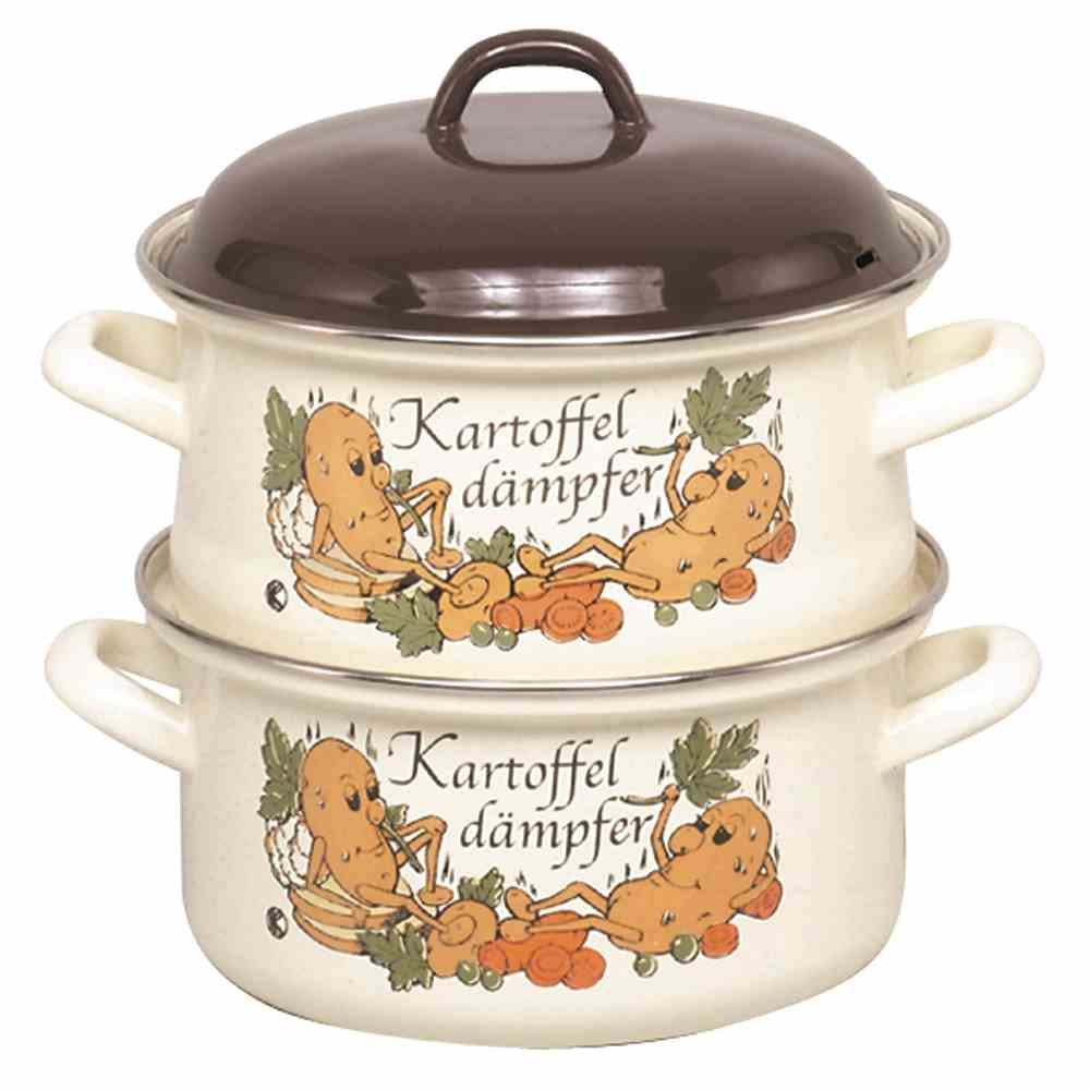 KRÜGER Kartoffeldämpfer 20cm, 3,5 Liter, Emailliert, mit Kartoffel-Dekor, für alle Herdarten geeigne