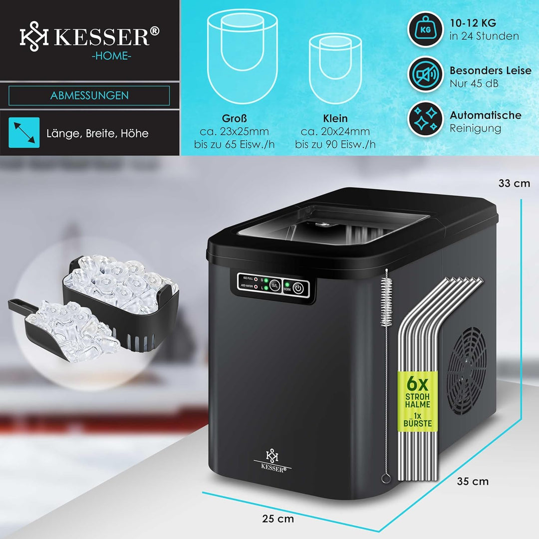 KESSER® Eiswürfelbereiter | Eiswürfelmaschine Edelstahl | Ice Maker | 12 in 24h | Zubereitung in 7 m