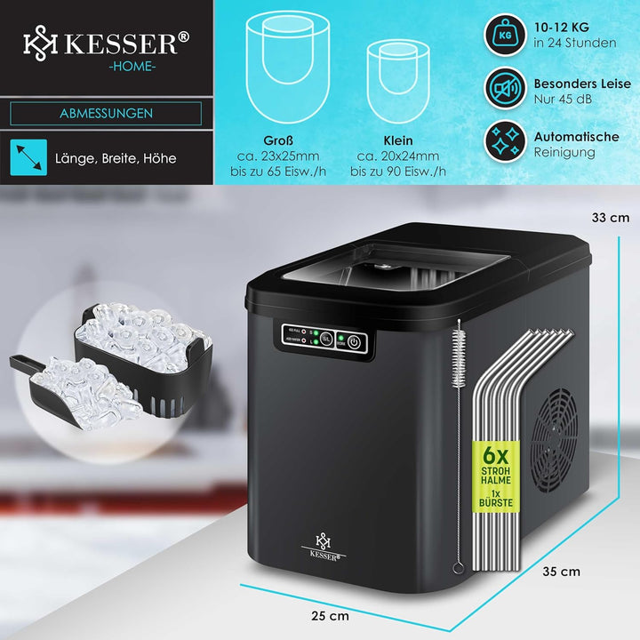 KESSER® Eiswürfelbereiter | Eiswürfelmaschine Edelstahl | Ice Maker | 12 in 24h | Zubereitung in 7 m