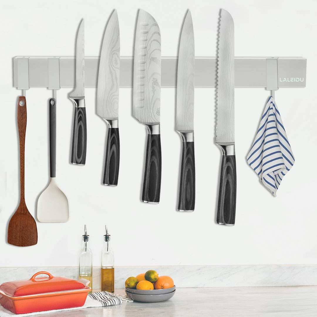 Magnetleiste Messer 40cm - Starker Magnetischer Messerhalter mit 3Haken - Edelstahl Magnetleiste zum