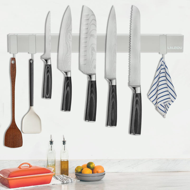Magnetleiste Messer 40cm - Starker Magnetischer Messerhalter mit 3Haken - Edelstahl Magnetleiste zum
