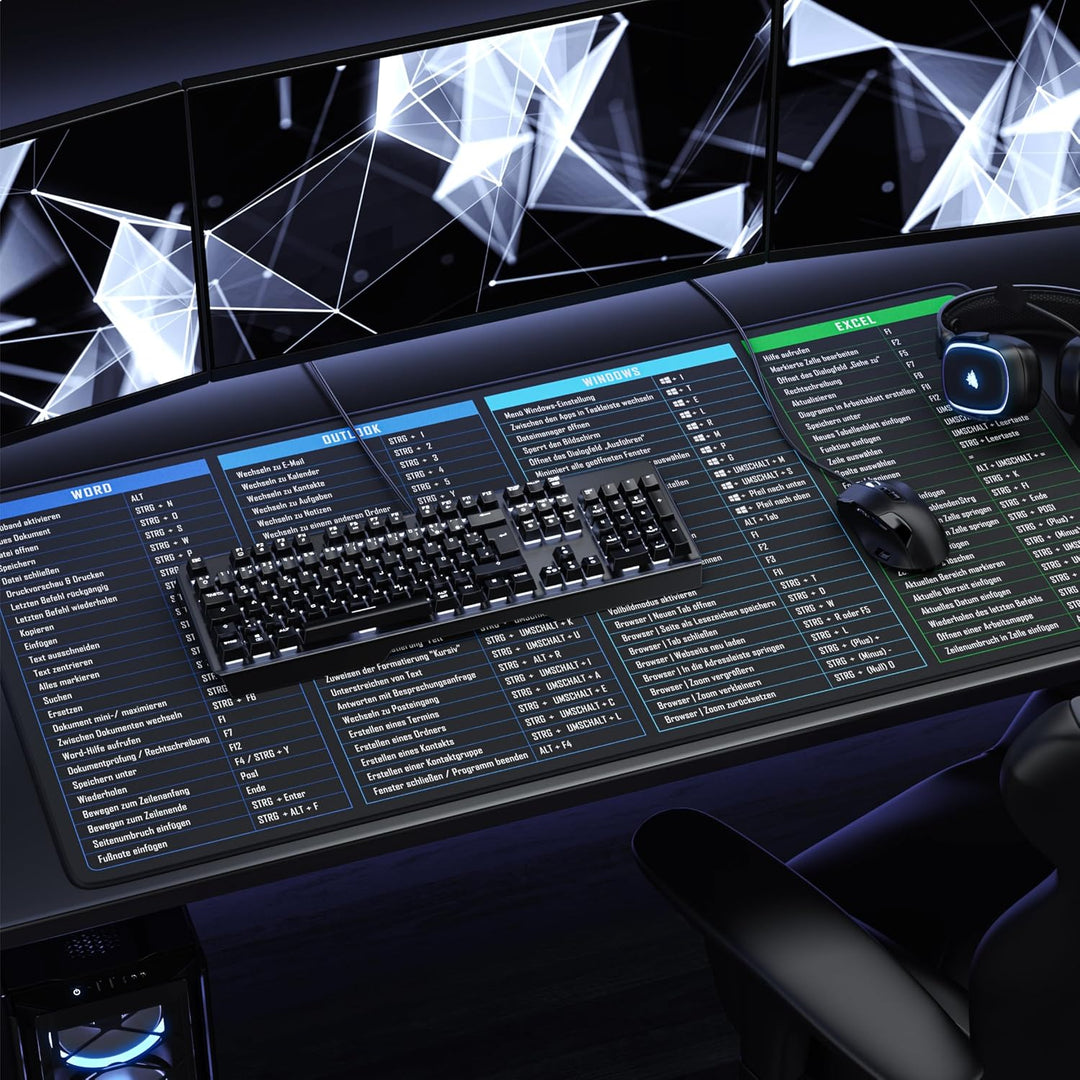 TITANWOLF - XXL Speed Gaming Mauspad 1200 x 600mm - Excel Windows Outlook Word Shortcut Tastenkürzel