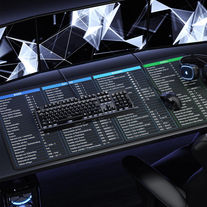 TITANWOLF - XXL Speed Gaming Mauspad 1200 x 600mm - Excel Windows Outlook Word Shortcut Tastenkürzel