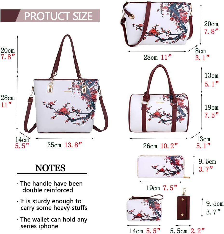 2E-youth Damen Set Tote Handtasche Umhängetasche Geldbörse 1e Weiss & Rot, 1e Weiss & Rot
