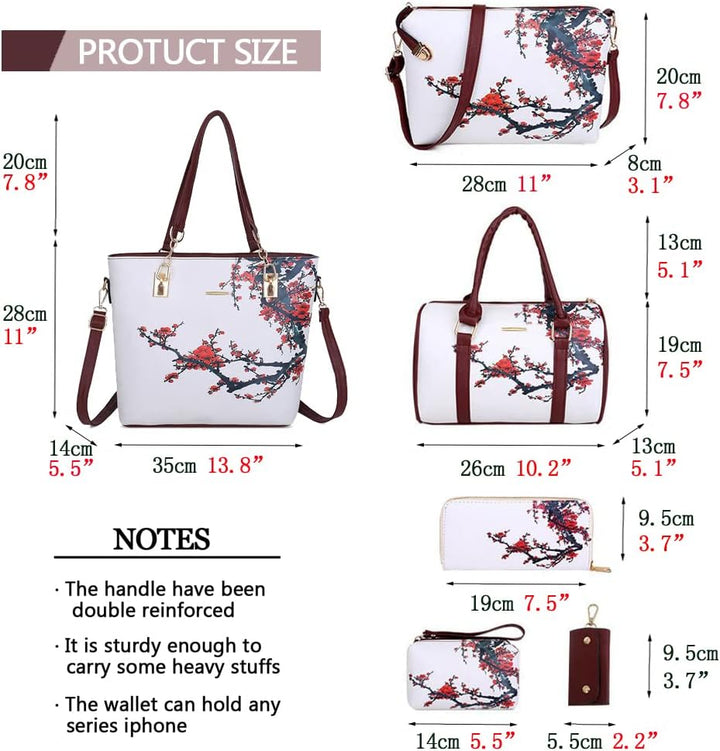 2E-youth Damen Set Tote Handtasche Umhängetasche Geldbörse 1e Weiss & Rot, 1e Weiss & Rot