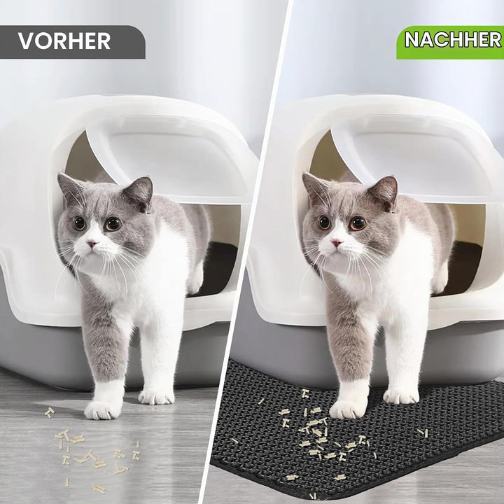 Katzenklo Matte 75x55 CM mit Klettverschluss und Grosses Loch Design, Katzenstreu Matte Doppelte Was