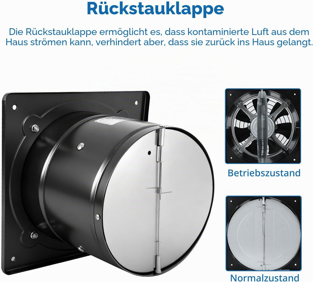 150mm Abluftventilator 600m³/h, badlüfter 150mm mit Rücklaufklappe, Rauchabzug Wandventilator Abluft