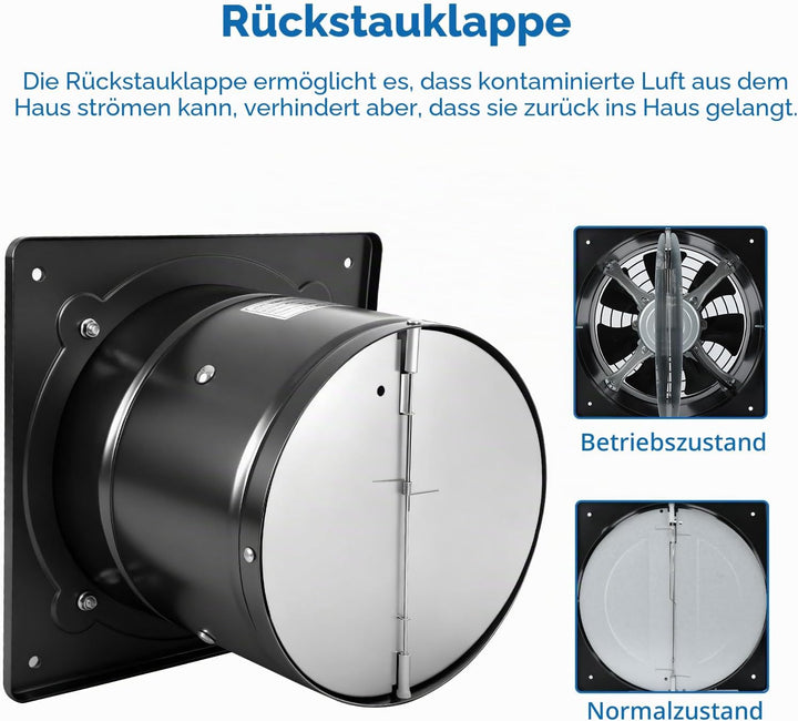 150mm Abluftventilator 600m³/h, badlüfter 150mm mit Rücklaufklappe, Rauchabzug Wandventilator Abluft