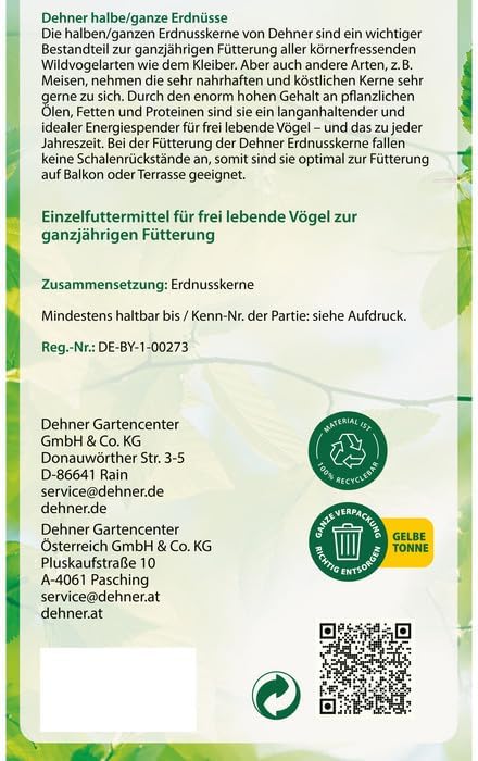 Dehner Natura Wildvogelfutter, halbe/ganze Erdnüsse, 20 kg halbe/ganze Erdnüsse 20 kg (1er Pack), ha