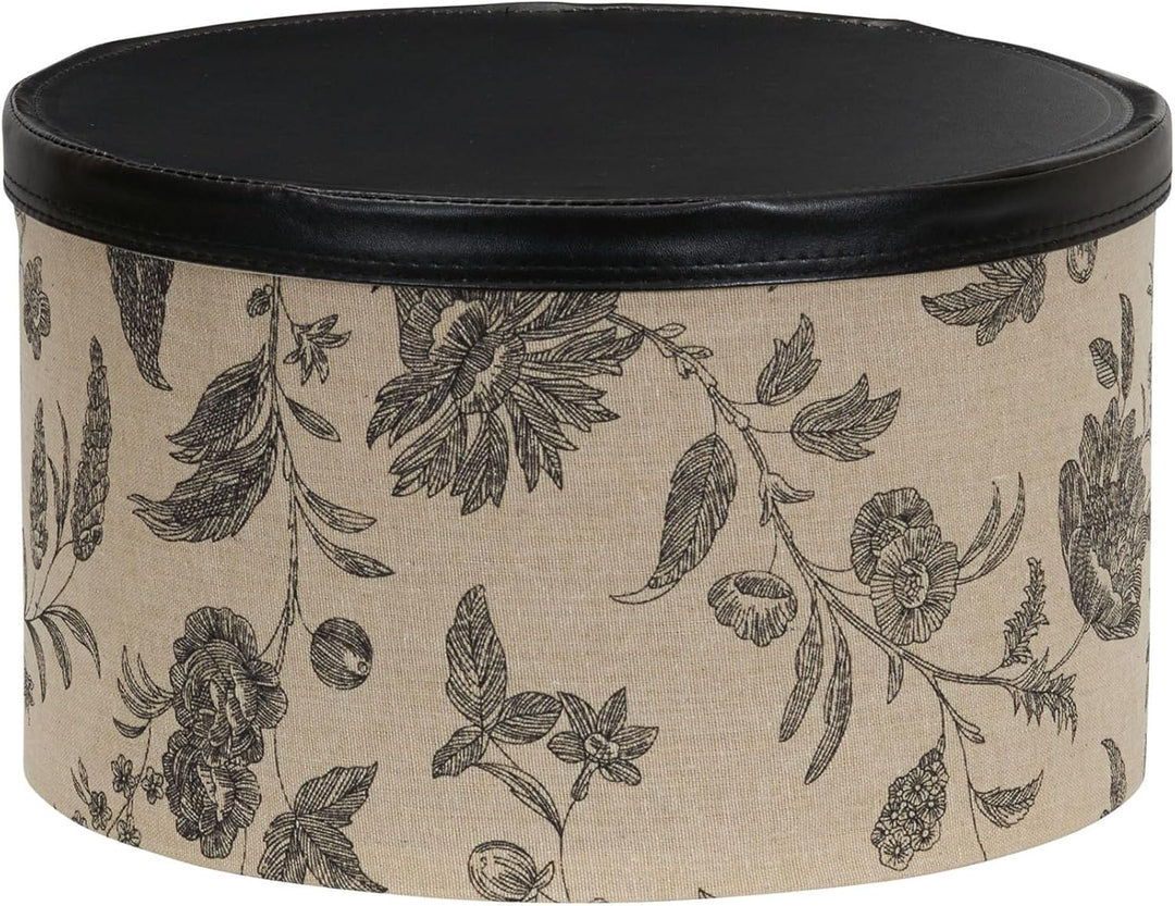 Household Essentials 3-Piece Hat Box Set with Faux Leather Lids, Floral Pattern Blumenmuster, Blumen