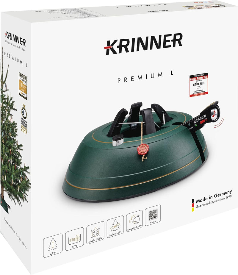 KRINNER Weihnachtsbaum Christbaumständer PREMIUM L Grün inkl. Fusspedal- und Einseiltechnik Sicherhe