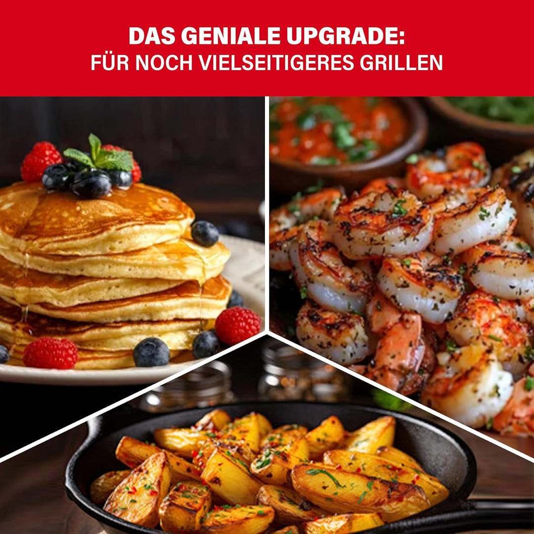 BBQ BOSS Gusseisen Grillplatte [2 in 1] Grillrost – Grillplatte rund – Platte für den Grill – wendba